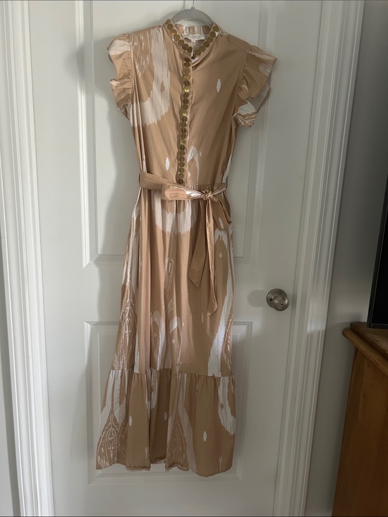 Sheridan French Dresses & Skirts - Neutral Beige & White Print Tie-Waist Maxi Dress